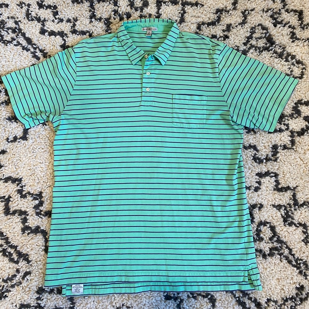 Men’s Peter Millar green and navy striped polo XL